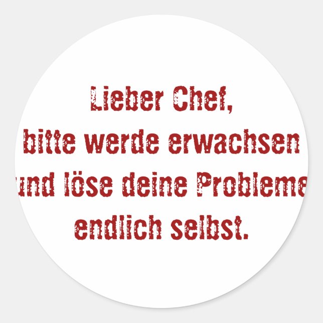 "Lieber Koch, bitte." Runder Aufkleber (Vorderseite)