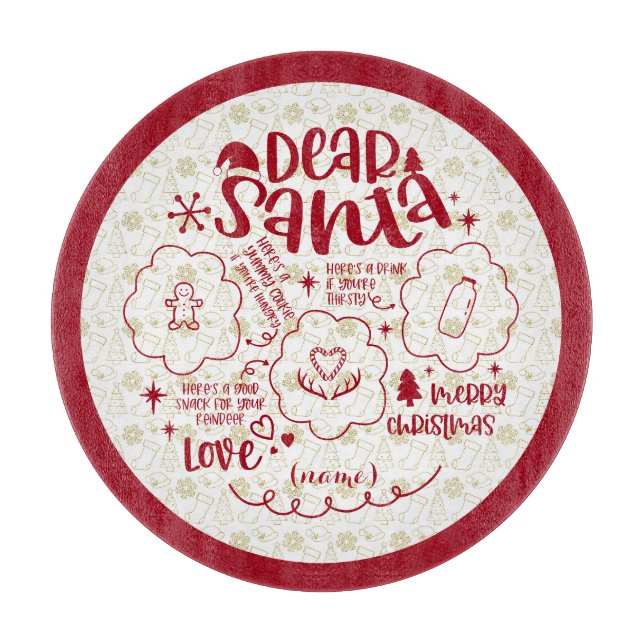 Lieber Santa Cookie & Milch rund Tablett roter Tex Schneidebrett (Vorderseite)