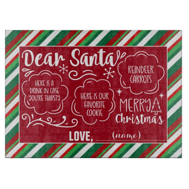 Lieber Santa Cookie & Milk Tray Roter Hintergrund Schneidebrett (Vorderseite)