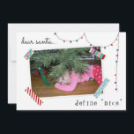 Lieber Santa Definition Nice Foto Funny Christmas Feiertagskarte<br><div class="desc">Lieber Weihnachten, Definition "Nice" . . . oder gehen Sie mit Liebe Santa, definieren Sie "gut". So oder so ist das Thema ein großartiger Hintergrund, um ein Bild (landschaftlich/horizontal) Ihres schelhaften Kleinen für lustige Weihnachtskarten zu zeigen. Das doppelseitige Format macht Ihre Ferienkarte besonders attraktiv. Weitere Koordinationsgegenstände finden Sie in der...</div>