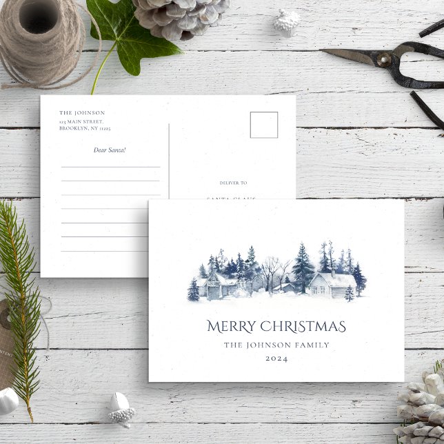 Lieber Santa Letter Blue Weihnachts-Winterdorf Postkarte (Von Creator hochgeladen)