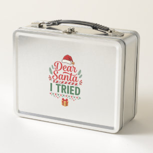 Lieber Santa versuchte Weihnachtsmütze Geschenkbox Metall Brotdose