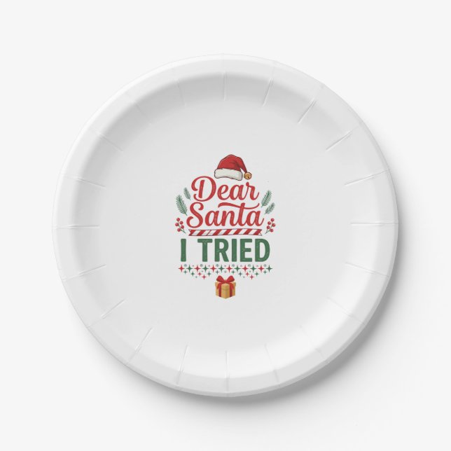 Lieber Santa versuchte Weihnachtsmütze Geschenkbox Pappteller (Vorderseite)