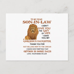 Lieber Schwiegersohn, ich gab dir meine wunderschö Postkarte