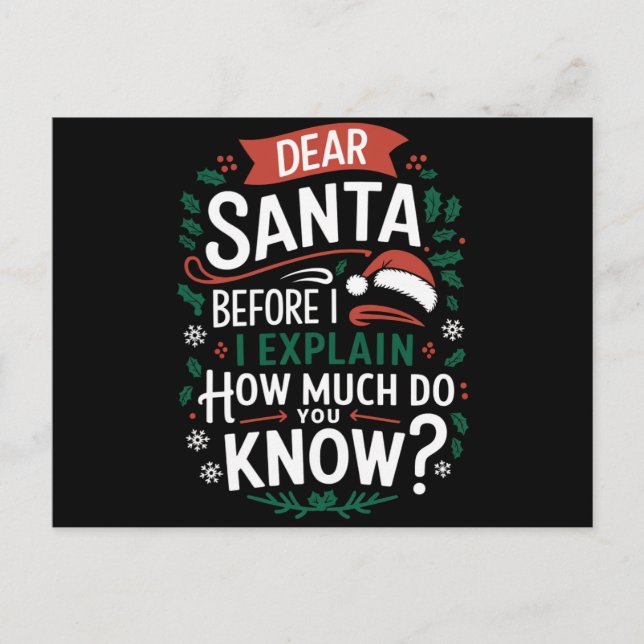 Lieber Weihnachtsmann, bevor ich erkläre, wie viel Postkarte (Vorderseite)