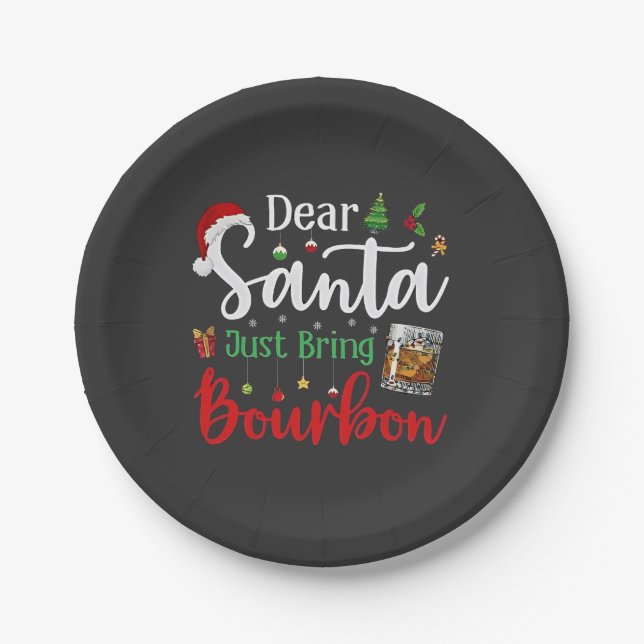 Lieber Weihnachtsmann bringen Bourbon trinken Weih Pappteller (Vorderseite)