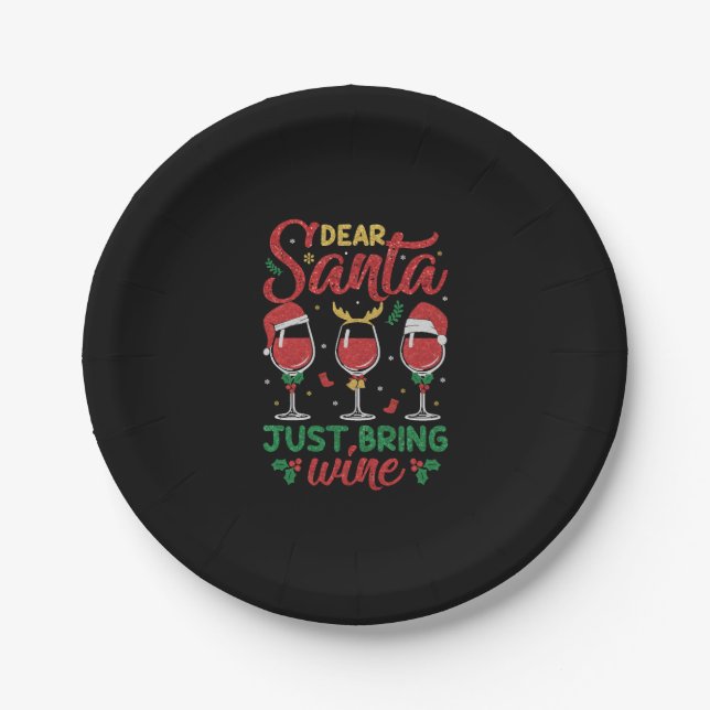 Lieber Weihnachtsmann bringen Wein Pappteller (Vorderseite)