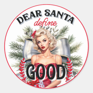 Lieber Weihnachtsmann definiere gute Retro-Pinup-D Runder Aufkleber