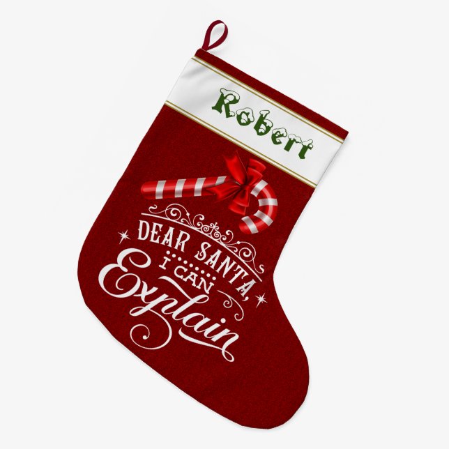 Lieber Weihnachtsmann kann Candy Cane Monogram erk Großer Weihnachtsstrumpf (Vorderansicht (hängend))