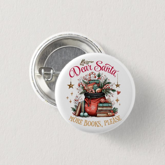 Lieber Weihnachtsmann, Mehr Bücher Bitte  Button (Vorne & Hinten)