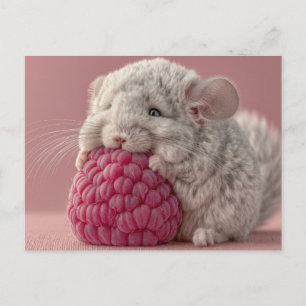 Liebes Baby-Chinchilla umarmt eine riesige Himbeer Postkarte