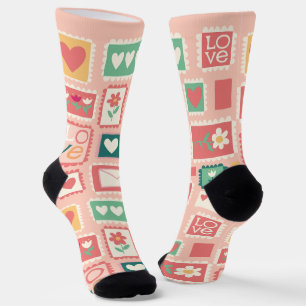 Liebes-Briefmarken-Muster Crew Socken