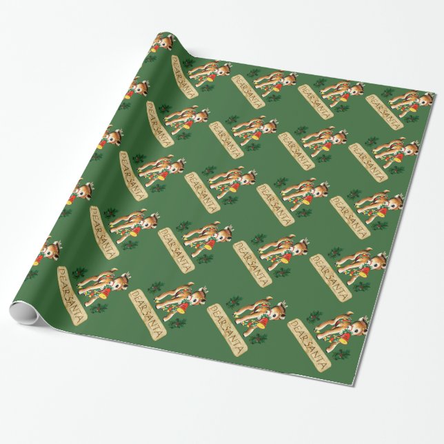 Liebes grünes rotnasiges Ren-Packpapier Sankt Geschenkpapier (Ungerollt)