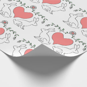 Liebes-Hasen-Herz-Weiß-Druck-Geschenkpapier Geschenkpapier