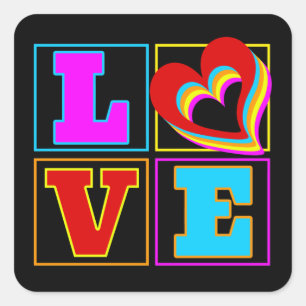 LIEBES REGENBOGEN FARBENFROHE HERZEN QUADRATISCHER AUFKLEBER