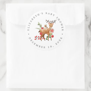 Liebes Rentier Weihnachts-Baby-Shower-Mitbringse Runder Aufkleber