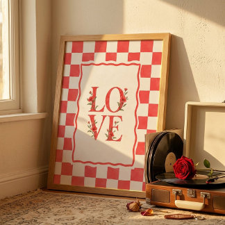 Liebes-Schachbrett-Blumen-Valentinstag-Wandkunst Poster