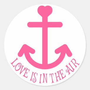 Liebes-Schiff-Anker Rosa und Weiß Nautical-Hochzei Runder Aufkleber