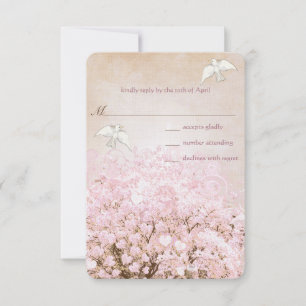 Liebes-Tauben Rosa und Braune Herzblatt-Baum-Hochz RSVP Karte