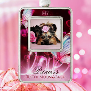 Liebes Tribut, rosa Herzen und Schmetterling - Hau Rahmen-Ornament Silber