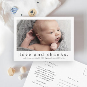 Liebes und Dankeschön Baby-Foto-Geburtsanzeige Postkarte
