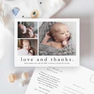 Liebes- und Dankeschön-Baby-Foto-Geburtsanzeige Postkarte