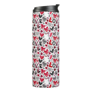 Liebes- und Herz-Doodle-Kunst Valentinstag Thermosbecher