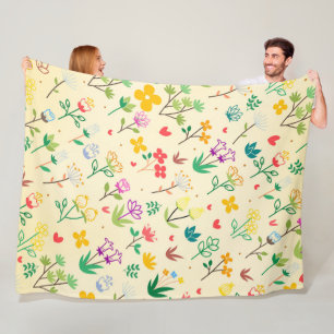 Liebesgarten Frühlingsblumen & Herzen Fleecedecke