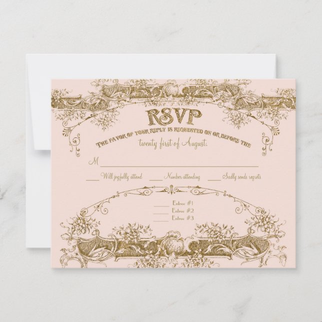 Liebesgeburten Etching Glamour Vintage Wedding Blu RSVP Karte (Vorderseite)