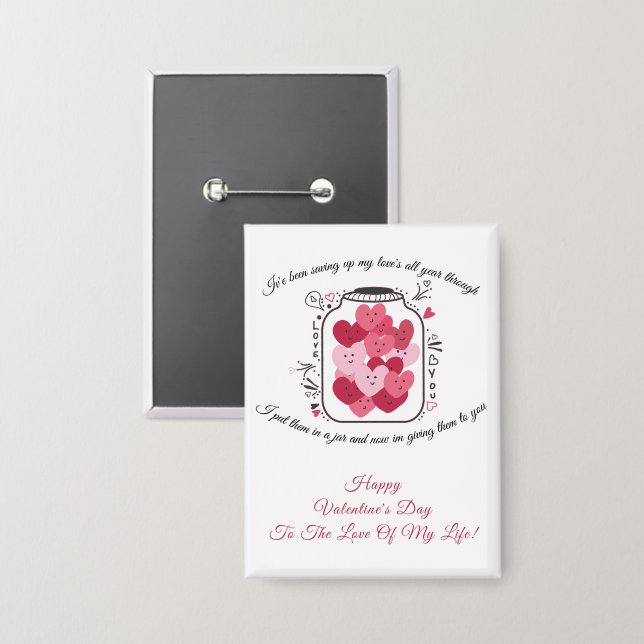 Liebesglas-Valentinstag-Abzeichen Button (Vorderseite/Rückseite)