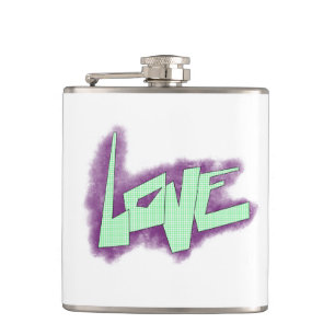 Liebesgraffiti lila grün mint typografie punkte flachmann