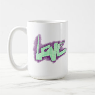 Liebesgraffiti lila grün mint typografie punkte kaffeetasse
