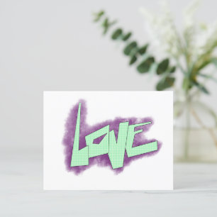 Liebesgraffiti lila grün mint typografie punkte  postkarte
