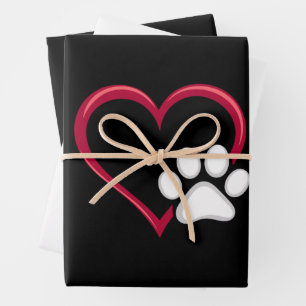 Liebesherz Hundepfote Valentinstag Hunde Liebhaber Geschenkpapier Set