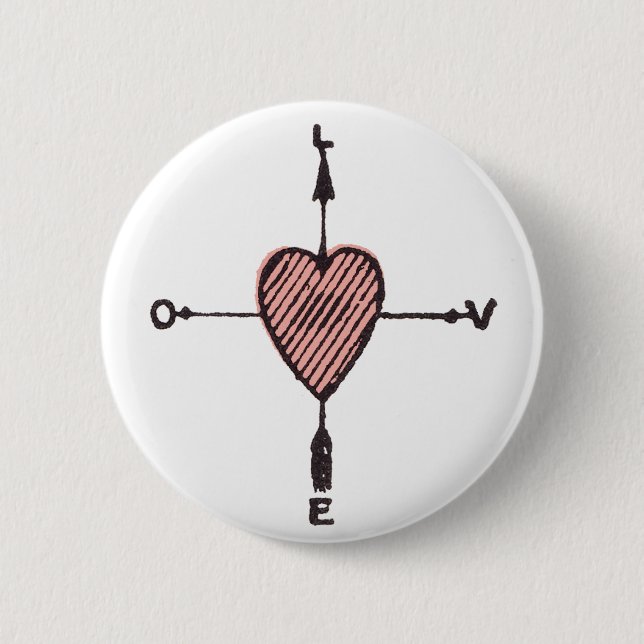 Liebesherz-Kompassknopf Button (Vorderseite)
