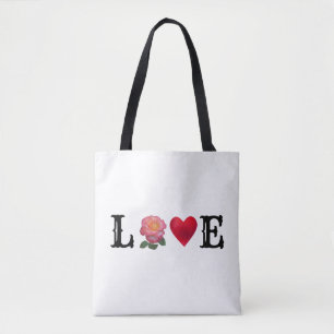 Liebesherz und Rosenblume Tasche