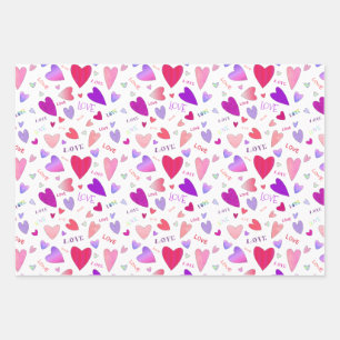 Liebesherzen Verlobungs-Jubiläums-Gestreift Rosa G Geschenkpapier Set