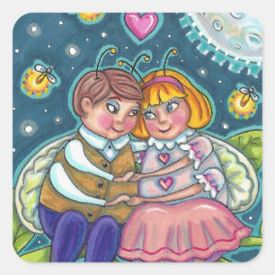 LIEBESKÄFER, GLÜHWÜRCHEN & VOLLMOND, SÜßE VALENTIN QUADRATISCHER AUFKLEBER