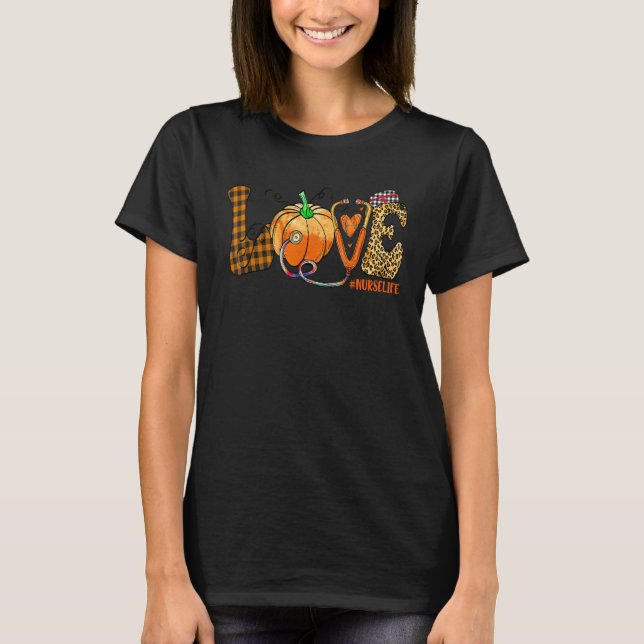 Liebeskrankenschwester Kürbis Leopard Herbst Hallo T-Shirt (Vorderseite)