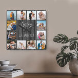 Liebesleben mit Ihnen Zitat 12 Foto Grauholz Quadratische Wanduhr<br><div class="desc">Foto-Uhr mit fröhlichem Zitat und 12 Ihrer Lieblingsbilder von Familie und Freunden. Die Fotovorlage ist für Sie Set, um Ihre eigene Grid-Stil Foto-Collage zu erstellen, um das Zitat "Liebesleben mit Ihnen". Das Design ist in edlen Schriftzeichen und knusprigen Schriftart-Typografie mit einem grauen und schwarzen Holzeffekt-Hintergrund geschrieben. Fügen Sie Ihre Fotos...</div>