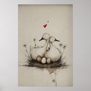 Liebesnest – Frühlingsenten Druckbare Kunst, Valen Poster