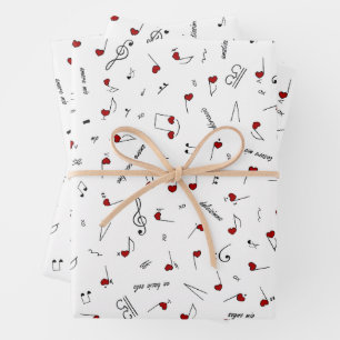 Liebesnotizen Rotes Herz Musiknotation Geschenkpapier Set