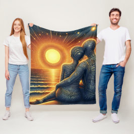 Liebespaar bei Sonnen Untergang am Meer Fleecedecke