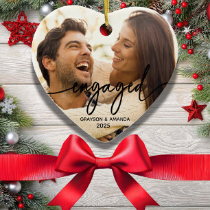Liebespaar-Foto-Herz-Verlobungs-Ornament Keramik Ornament