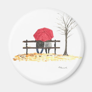 Liebespaar mit rotem Regenschirm Aquarell-Hochzeit Magnet