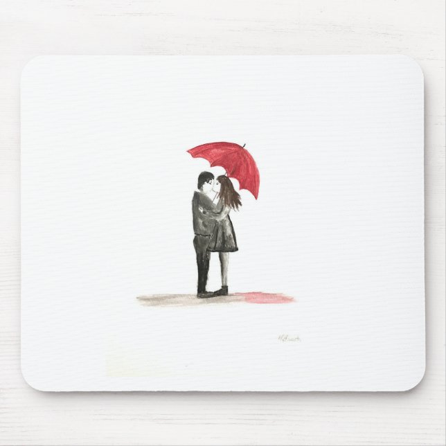 Liebespaar mit rotem Regenschirm Mousepad (Vorne)