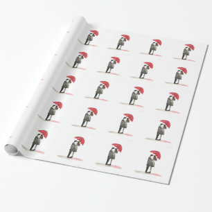 Liebespaar mit rotem Regenschirm rustikal Geschenkpapier