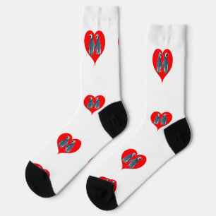 Liebespappen-Pinguin-Paar Rote Herzen Thunder_Cove Socken