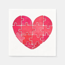 Liebespuzzle gelöst, rotes Puzzleherz Serviette