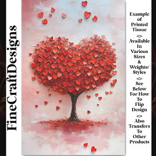 Liebesromanze Baum + Rote Herzblätter BX3 Decoupag Seidenpapier